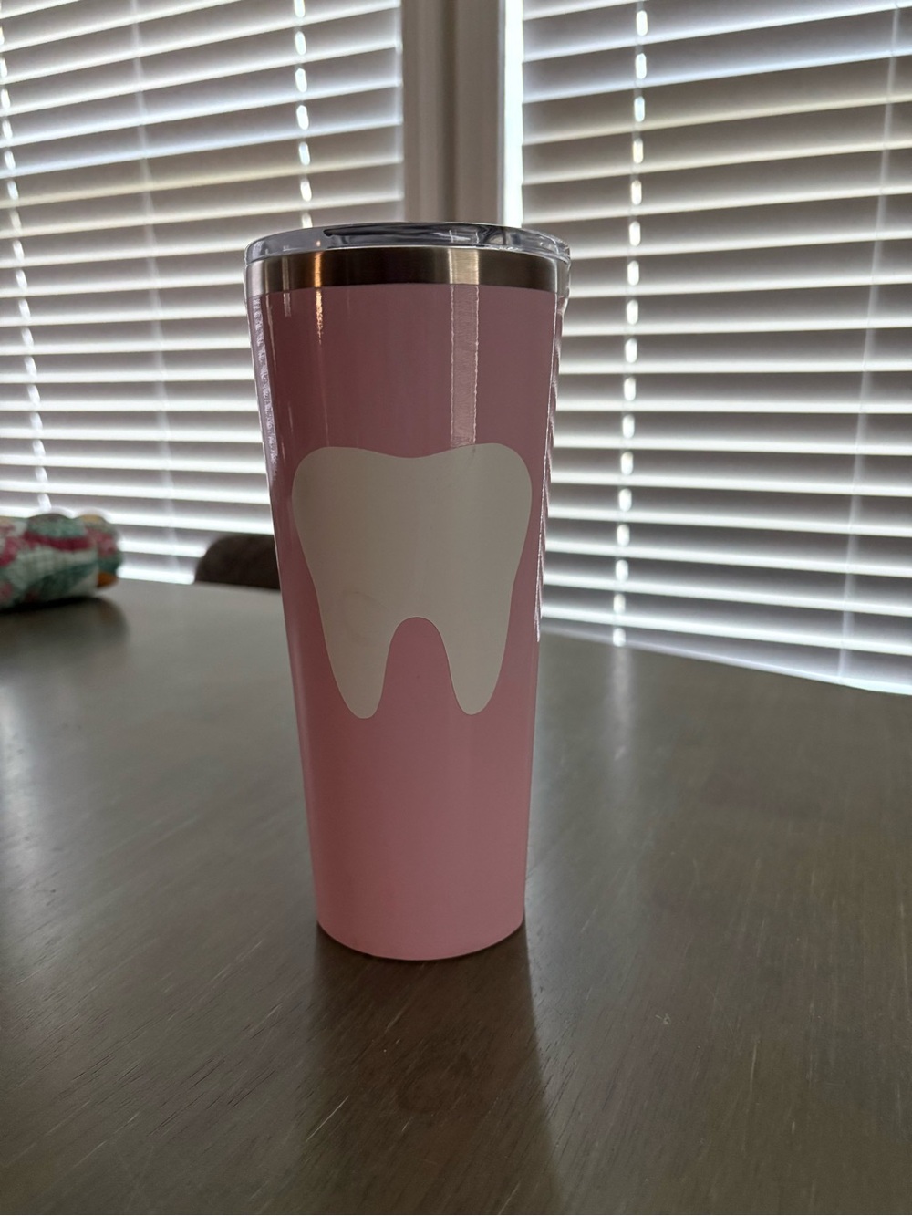 Corkcicle Pink Tumbler with White Tooth Motif